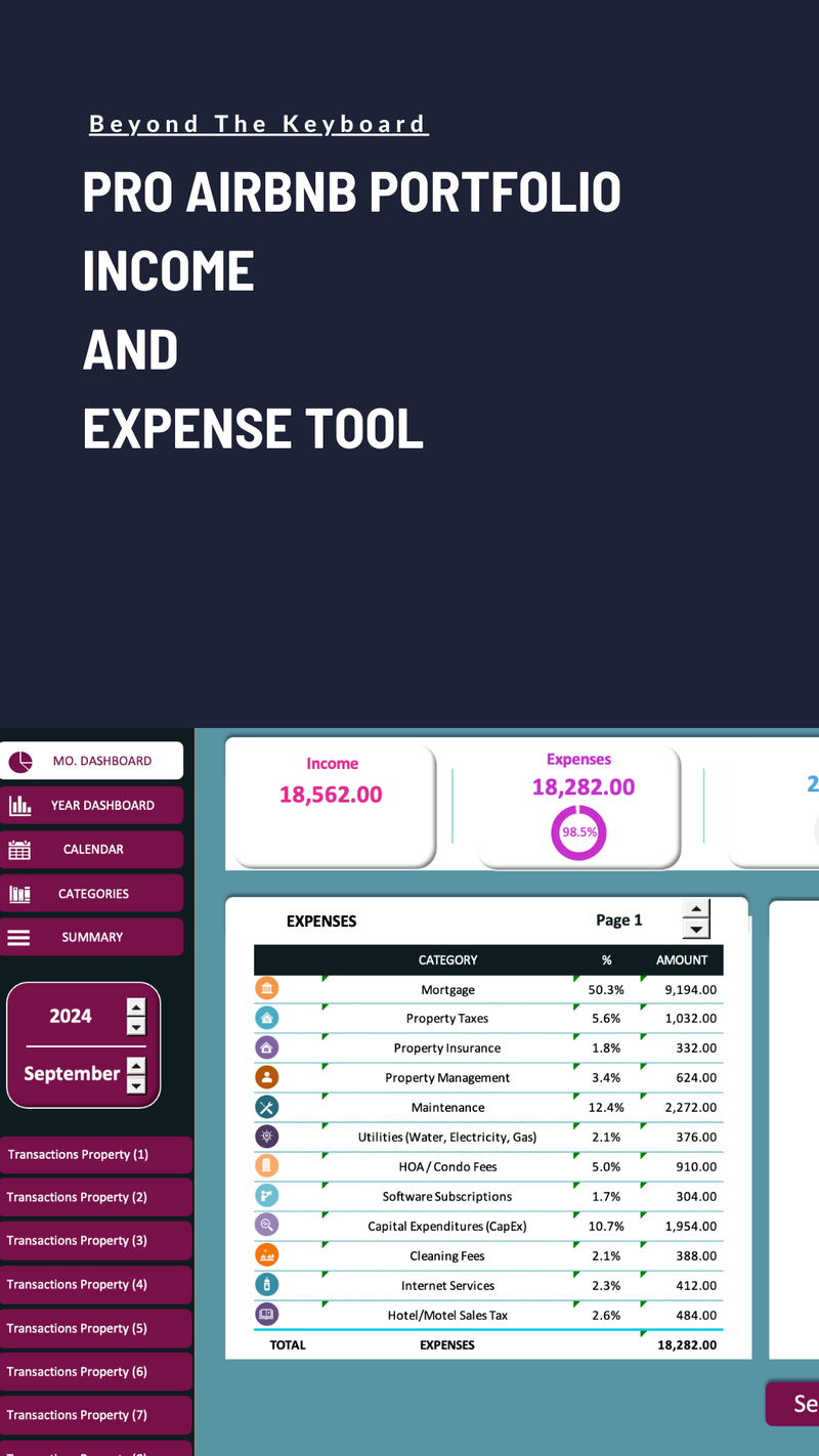 Pro AirBnB Portfolio Income and Expense Tracker